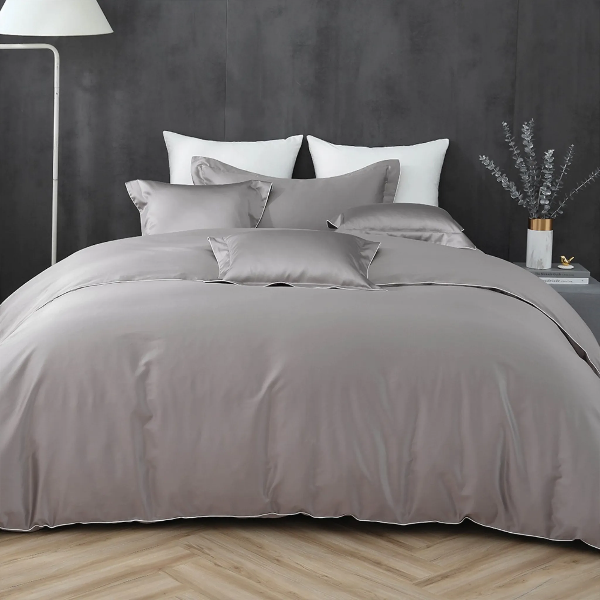 【500織匹馬棉】床包枕套組-晨霧灰