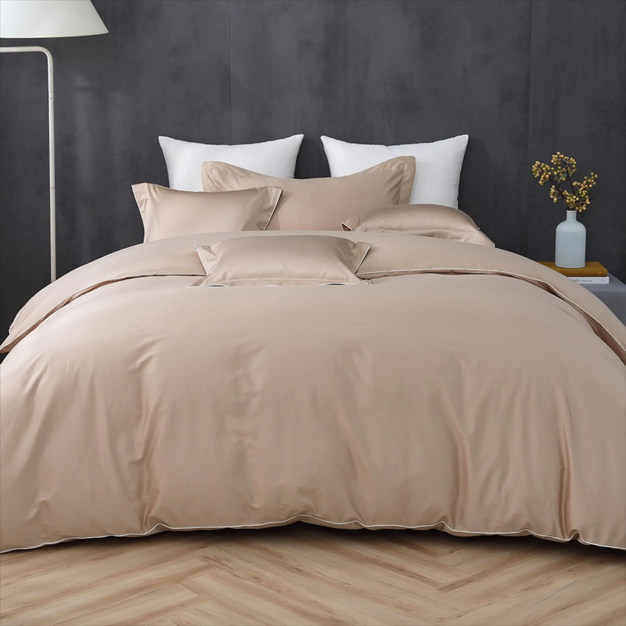 【500織匹馬棉】床包枕套組-緞香金